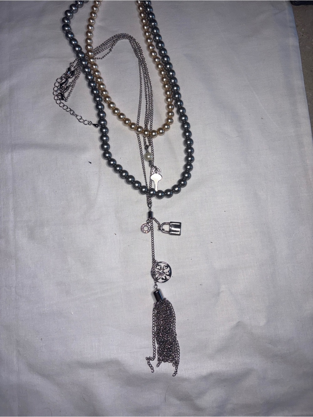 Park Lane Two Chain Set w/ Two Strands of Layering Pearls